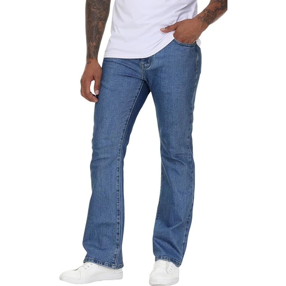NEW MZNBURAM Men’s Stretch Regular Fit Bootcut Flared Jeans Denim Size 28